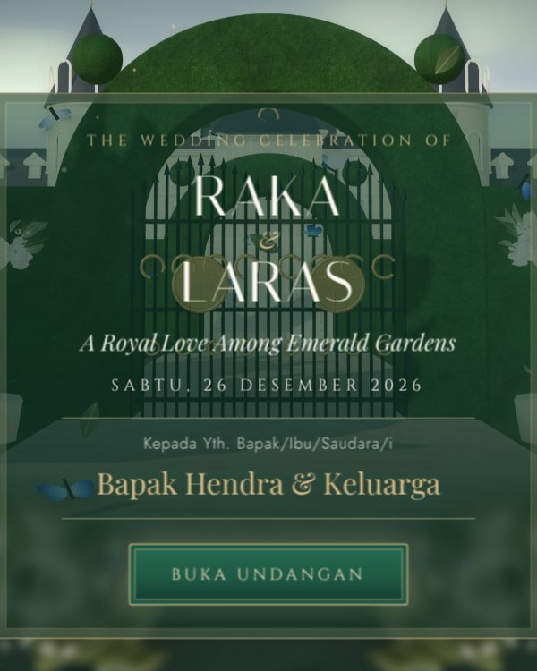 Tampilan tema undangan Emerald Sapphire Château