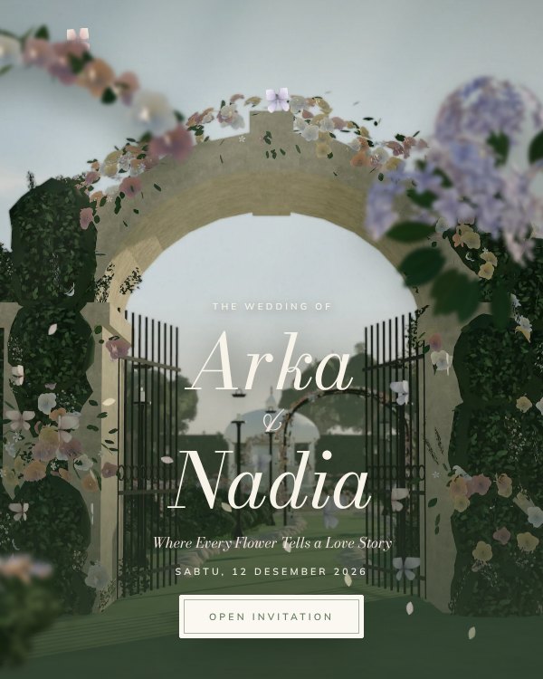 Tampilan tema undangan Floréa Secret Garden