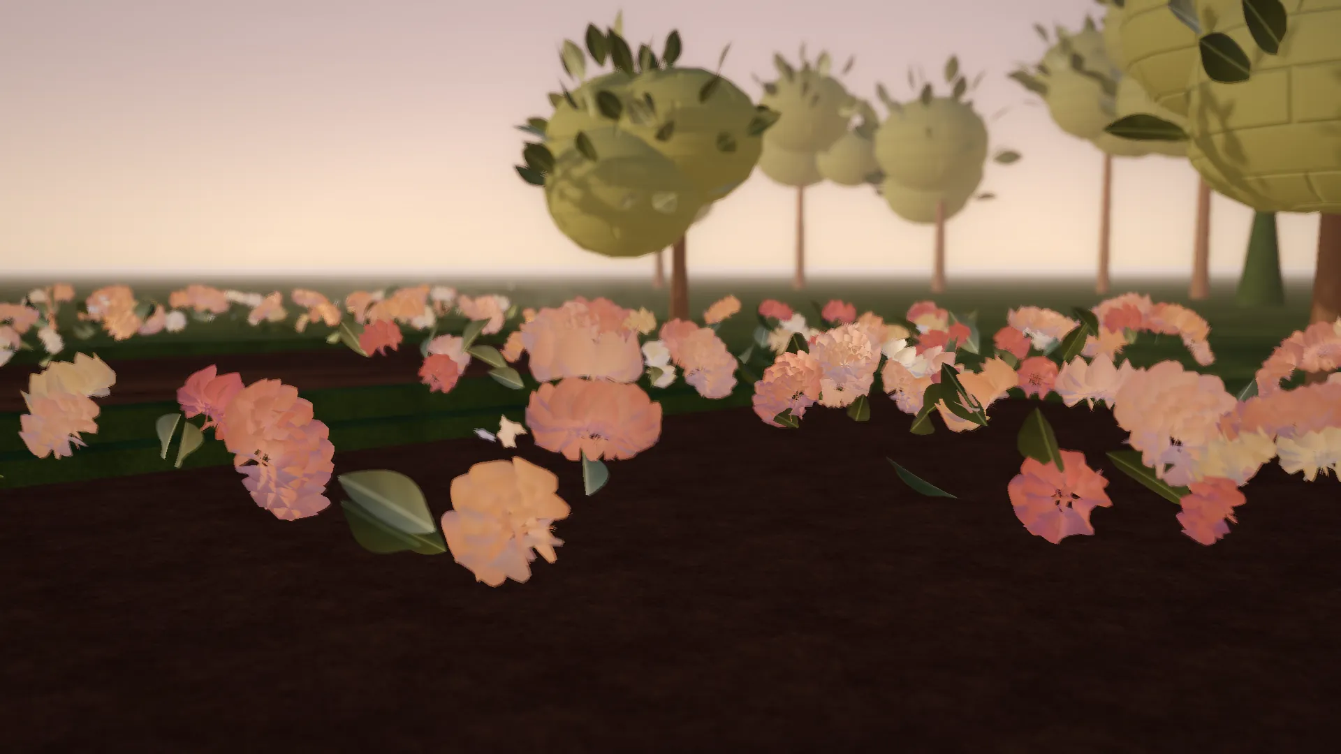 Render 3D taman mawar peach dan blush